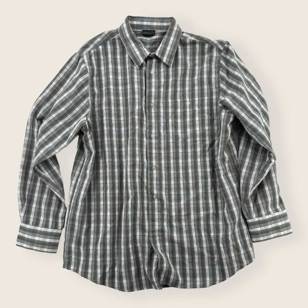 R&R Casual‎ Shirt Mens XL Button Up Gray Plaid Long Sleeve Pockets